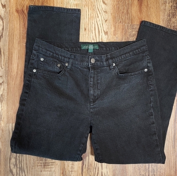 LRL Lauren Jeans Co green label high waist jeans size 12 black straight leg - Picture 7 of 12